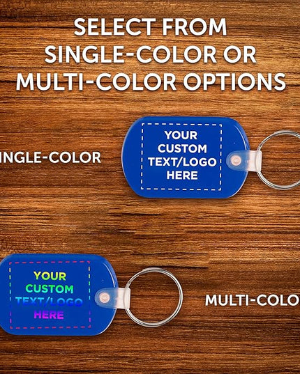 DISCOUNT PROMOS Tag Soft Plastic Keychains - 10 pack - Customizable Text, Logo - Small Key Tag Chain For Staying Organized - Rubber Key Ring Keychain – Blue