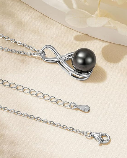 Tahitian Black Pearl Necklaces for Women, Sterling Silver Single Pearl Pendant Necklace Birthday Anniversary Jewelry Gifts for Wife Mom