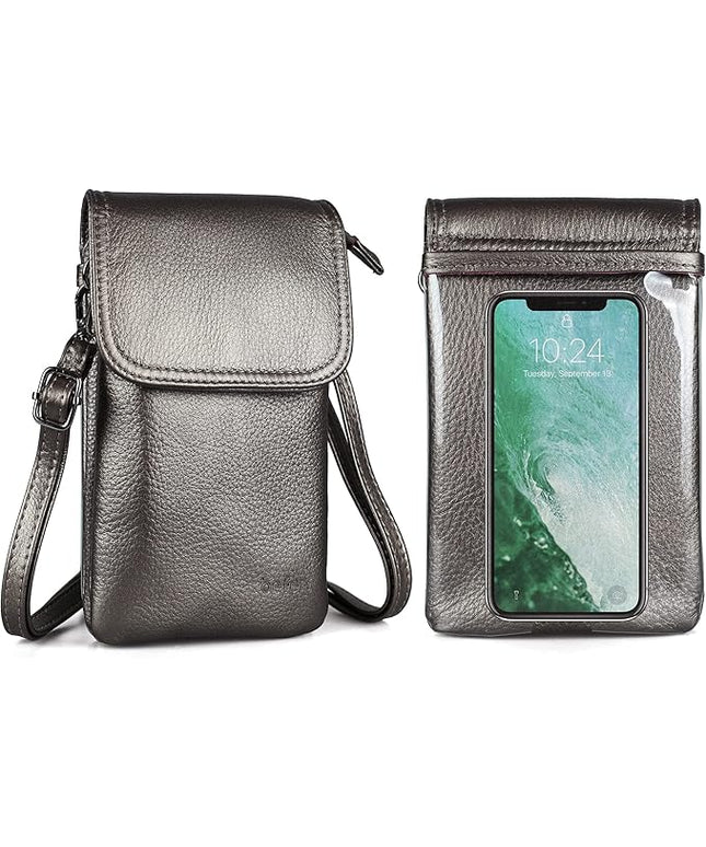 befen Genuine Leather Small Crossbody Bags for Women Cell Phone Bag Cross Body Purses,Silver Zipper