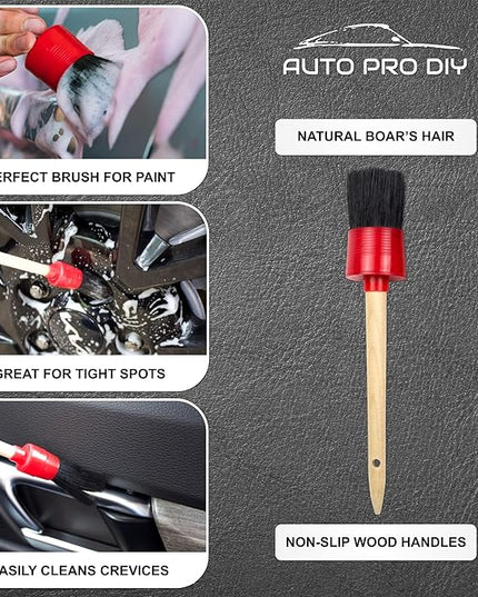 11 Piece Car Detailing Kit Set - Car Wheels, Exterior, Interior Cleaning Detail Supplies - Boars Hair, Stainless Steel Wire, Duster Brushes