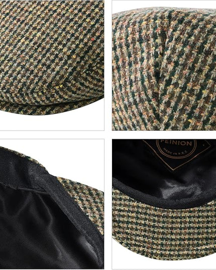 FEINION Men's Wool Tweed Newsboy Ivy Cap Gatsby Golf Flat Hat