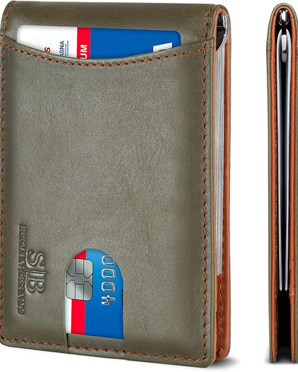 SERMAN BRANDS RFID Blocking Slim Bifold Genuine Leather Minimalist Front Pocket Wallets for Men with Money Clip Thin Mens