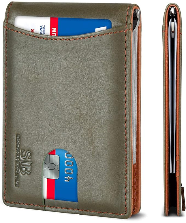 SERMAN BRANDS RFID Blocking Slim Bifold Genuine Leather Minimalist Front Pocket Wallets for Men with Money Clip Thin Mens