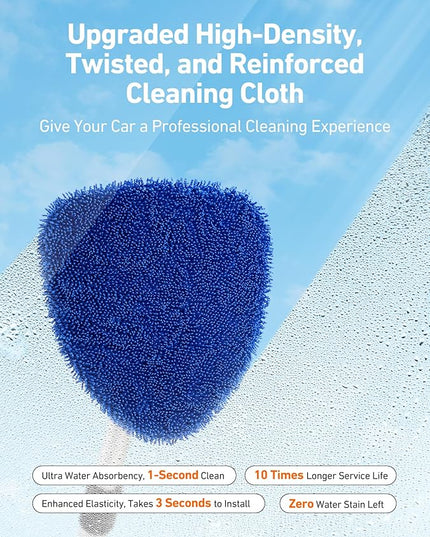 AstroAI Windshield Cleaner Tool, Car Interior Window Detailing Cleaning Kit with Extendable Handle and 4 Easy-to-Install Reusable Microfiber Pads, Auto Glass Wiper Brush Kit for Car&Home, Blue, 21in