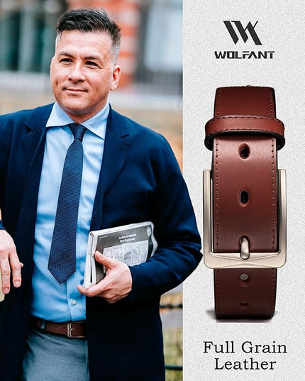 WOLFANT Men's 35mm Dress Casual Belt,100% Italian Full Grain Real Solid Leather