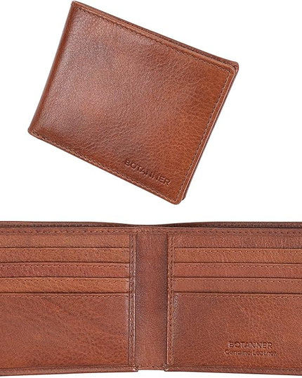 BOTANNER Genuine Leather Men’s Bifold Wallet | RFID Blocking, 8 Card Slots, 2 Bill Sections & 2 Extra Slots | Coffee brown