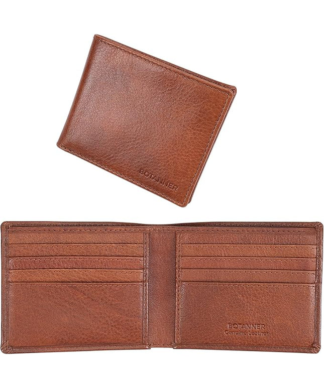 BOTANNER Genuine Leather Men’s Bifold Wallet | RFID Blocking, 8 Card Slots, 2 Bill Sections & 2 Extra Slots | Coffee brown