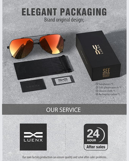 LUENX Aviator Sunglasses for Men Women Polarized New Shades Large Metal Frame - UV 400 Protection