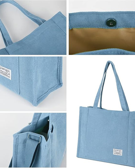 Valleycomfy Corduroy Tote Bag for Women Travel Crossbody Bag Purse Women Shoulder Bags Work Handbags Everyday Hobo Bag