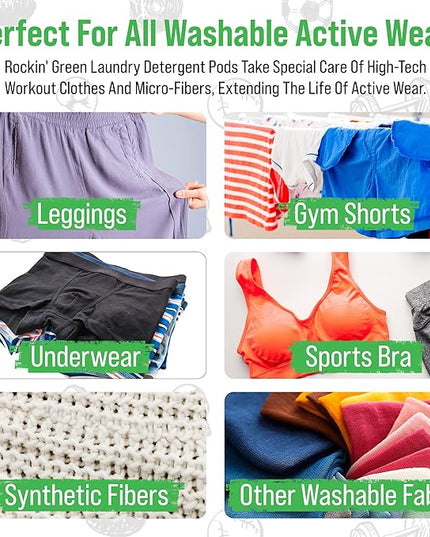 Rockin' Green Laundry Detergent Pods, Plant-based, All Natural, Vegan & Biodegradable Odor Fighter, Safe for Sensitive Skin (Unscented, Active Wear 40 Pods)