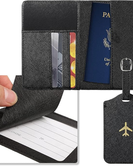Weewooday 2 Set Mr and Mrs Passport Covers Holder and Luggage Tags Cute Leather Wallets Holder Travel Luggage Tags for Women Men Gift(White, Black)