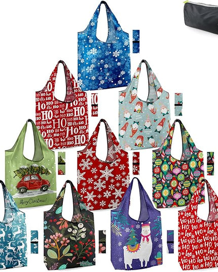 BeeGreen Geography Reusable Grocery Bags Bulk 10 Packs X-Large, Reusable Shopping Bags Foldable for Groceries, Vegetables, Fruits Watertight Bulk Tote Bags Washable For Women Men