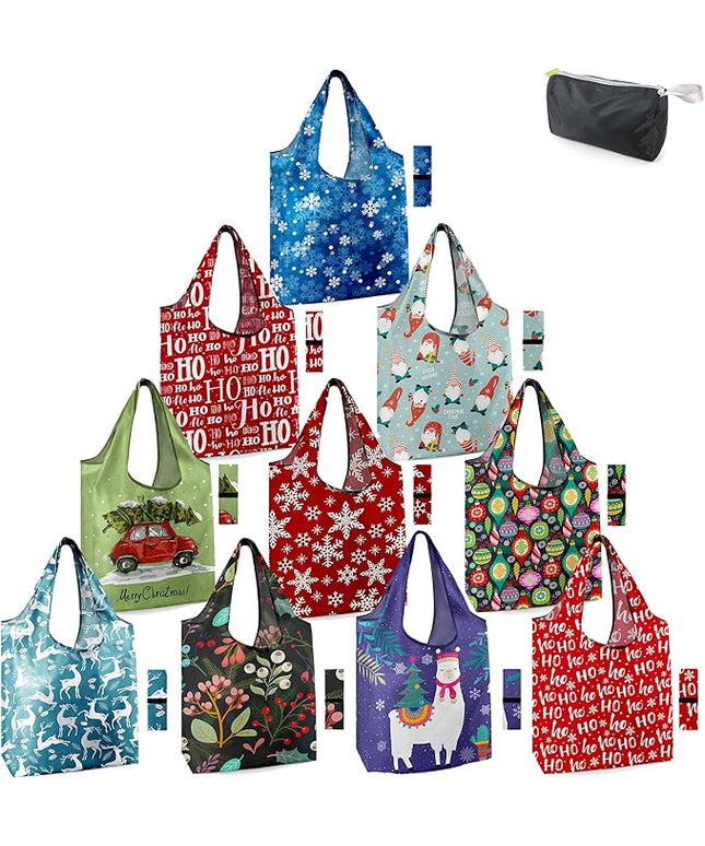 BeeGreen Geography Reusable Grocery Bags Bulk 10 Packs X-Large, Reusable Shopping Bags Foldable for Groceries, Vegetables, Fruits Watertight Bulk Tote Bags Washable For Women Men