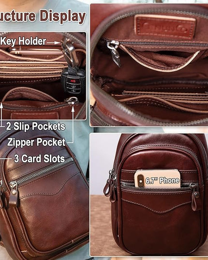 Genuine Leather Sling Bag for Men and Women Crossbody Shoulder Bag Sling Backpack Chest Purse Carry on Casual Daypack