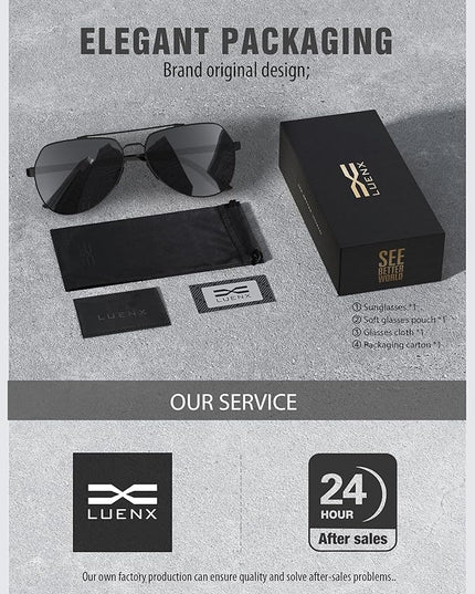 LUENX Aviator Sunglasses for Men Women Polarized New Shades Large Metal Frame - UV 400 Protection