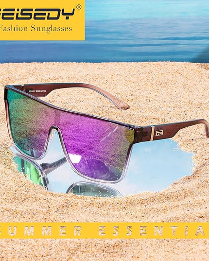 FEISEDY Sunglasses for Women Men, Fashion Mirrored Single Lens, Driving Beach Sunnies UV400 Shades B2996
