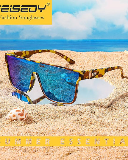 FEISEDY Sunglasses for Women Men, Fashion Mirrored Single Lens, Driving Beach Sunnies UV400 Shades B2996