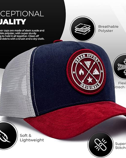 Urban Effort Mesh Back Cap - for Men and Women Baseball Hat 5-Panel Trucker Hat - Great Snapback Closure for Hunting & Hiking