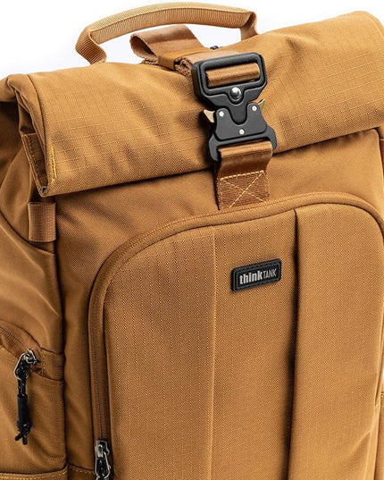 Think Tank FocusPoint 30L RollTop Camera Backpack - Golden Hour: Expandable Travel & Camera Backpack with Laptop Sleeve, Quick Side and Back Access, Rain Cover – Versatile Photography & Travel Bag