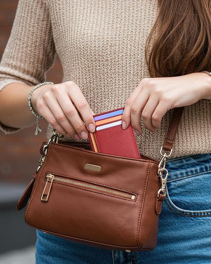 Buffway Slim Minimalist Front Pocket RFID Blocking Leather Wallets for Men and Women - Cross Red
