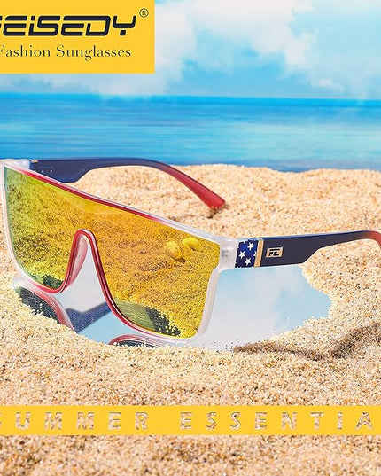 FEISEDY Sunglasses for Women Men, Fashion Mirrored Single Lens, Driving Beach Sunnies UV400 Shades B2996