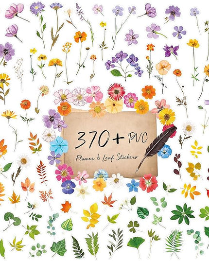 370+ PCS PVC Flower Stickers, Self-Adhesive PVC Greenery Stickers Nature Plant Decals for Scrapbook, Laptop, Journal, DIY Project, Spring Themed Party Decors