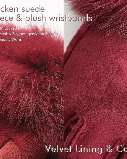 Vagasi Women Touch Screen Gloves, Fleece Lined Winter Gloves for Ladies, Thermal Suede Gloves Fur Cuff for Girls Gifts