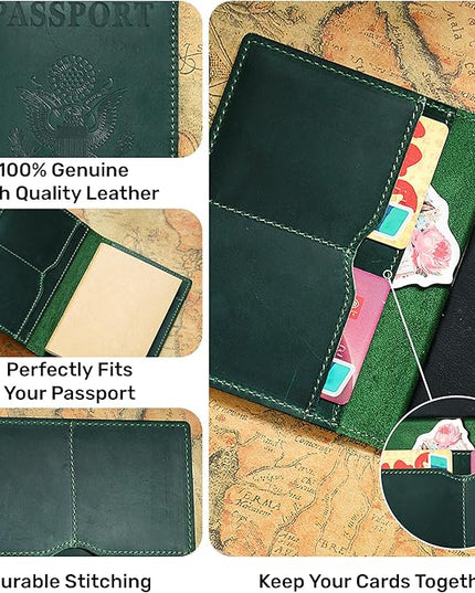 HIFA Leather Passport Holder, Handmade Passport Cover with Card and Ticket Slot - Genuine Leather, Elegant Design, Easy Access - Passport Case, Passport Wallet, Passport Holder