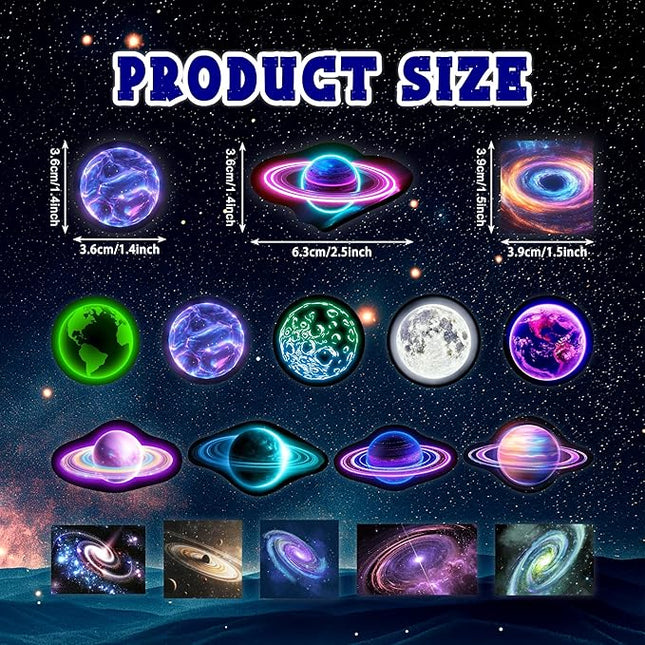Neon Planets Water Bottle Stickers for Kids, 70 PCS Vinyl Space Waterproof Decals for Laptop Phone Case, Solar System Decor for Adults Kids Girls Boys