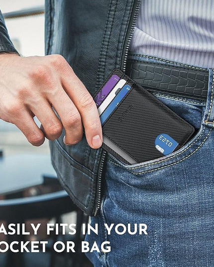 Buffway Slim Minimalist Front Pocket RFID Blocking Leather Wallets for Men and Women - Peak Black