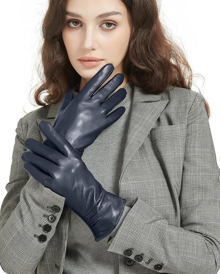 Womens Winter Leather Touchscreen Texting Warm Driving Lambskin Pure Genuine leather Gloves