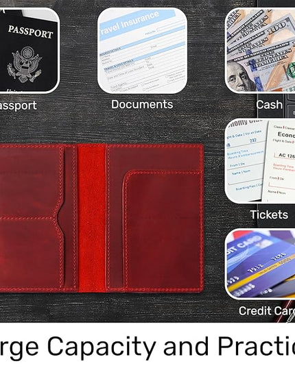 HIFA Leather Passport Holder, Handmade Passport Cover with Card and Ticket Slot - Genuine Leather, Elegant Design, Easy Access - Passport Case, Passport Wallet, Passport Holder