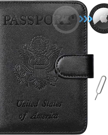 Airtag Passport Holder Cover Wallet RFID Blocking Leather Case Travel Essentials Luggage Accessories Travel Must Have(118#Black)