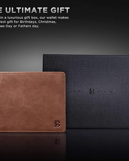 SERMAN BRANDS 2 ID Window Wallet for Men RFID Blocking Leather, Bifold Top Flip, Extra Capacity Travel Wallet