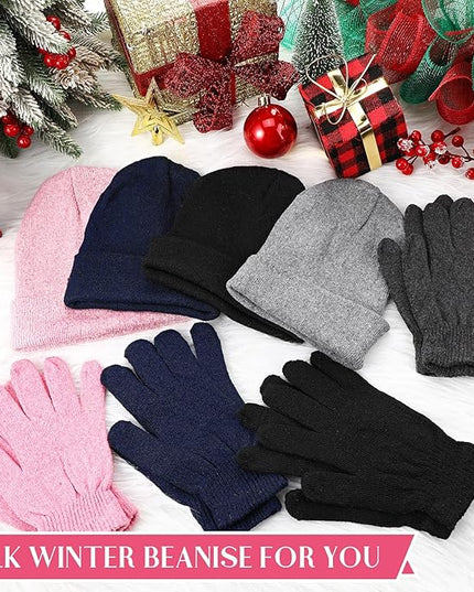 24 Pack Winter Beanies Gloves Cold Weather Unisex Hat Warm Knit Gloves Beanies in Bulk for Men Women, Warm Cozy Gift