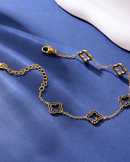 CLAIRETTE Premium PVD Gold-Plated Clover Lucky Bracelet for Women Flower Four Leaf Link Bracelets Trendy Jewelry Gifts for Women