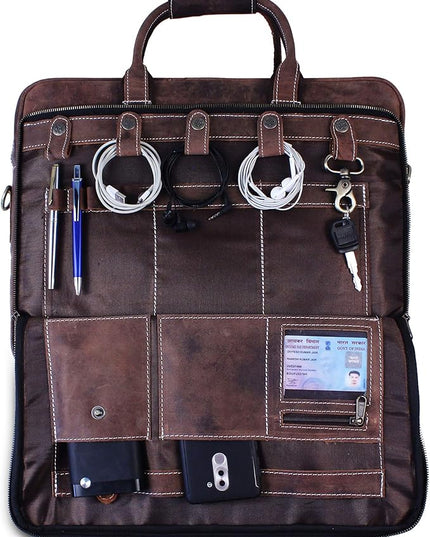 18 Inch Leather Laptop Bag for Computer Bag for Men– Supple Genuine Leather Briefcases for Men W/Padded Laptop Case Leather