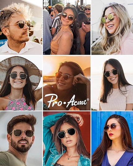 Pro Acme Small Square Sunglasses for Women Men 100% Real Glass Lens Hexagonal Frame