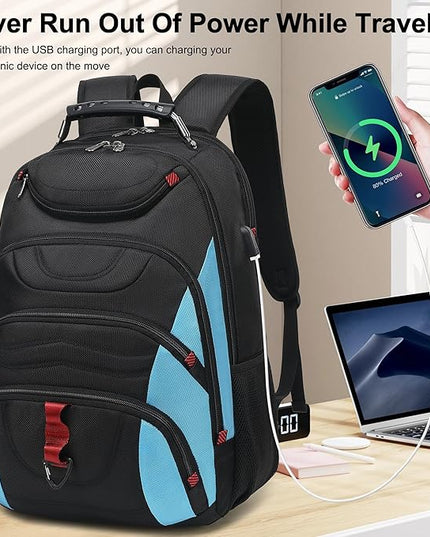 Boavan Laptop Backpack for men, 17.3 inch Laptop Bag with USB Port, Waterproof Travel Work Backpack Purse, Anti-Theft Teacher Nurse Doctor Casual Bookbags Office Business backpack，Black&Sky Blue