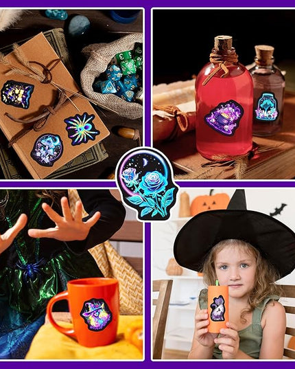 60 Pcs Neon Halloween Stickers for Kids, Waterproof Witches Magic Decals for Water Bottle, Vinyl Laptop Decor for Teens Girls Boys, Students Classroom Prizes