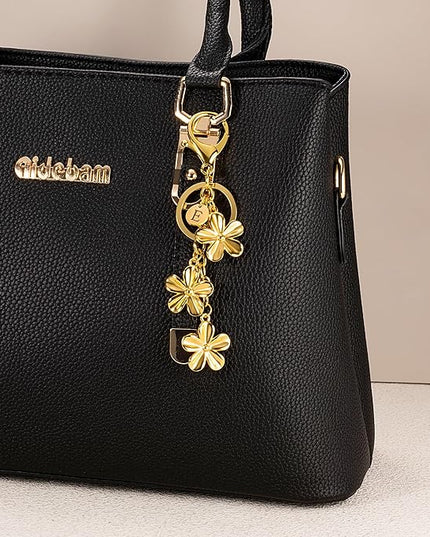 XGALBLA Gold/Silver Initial Keychain Flower Charms for Key Cute Letter Keyring for Purse Handbag Backpack