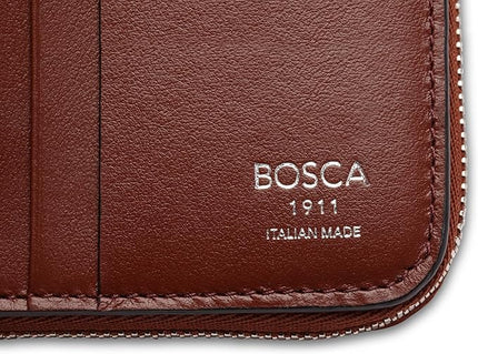 Bosca Women's Italian Leather Wallet, Handmade Bifold Slim Change Purse, 8 Card Slots, Zip Coin Purse, 4 Inches Brown
