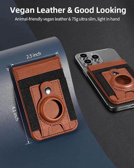 for Magsafe Wallet Stand with Airtag Holder, Strongest Magnetic Wallet for iPhone 17/16/15/14/13/12 Series, ID Window, 4 Card Slots, 10 Cards Holder, Vegan Leather, RFID Blocking, Brown
