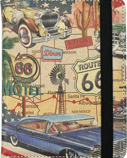 Passport Holder for Women and Men PU Leather Passport Cover for Travel (American Vintage Route 66)