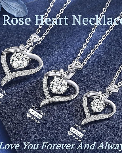 Rose Heart Pendant Necklace for Wife Moissanite Lab-Created Gem Jewelry for Women I Love You Wedding Anniversary Birthday Christmas Valentines Engagements Mothers Day for Her Girlfriend Mom Daughter