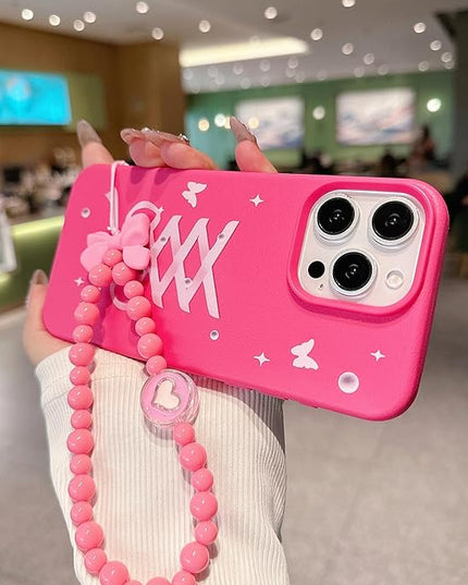 Elegant Lovely Bow Phone Case for iPhone 13, Stylish Ballet Ribbon Girly Cover with Wrist Strap, Aesthetic Soft Pink Tone, Designed for Women and Girls