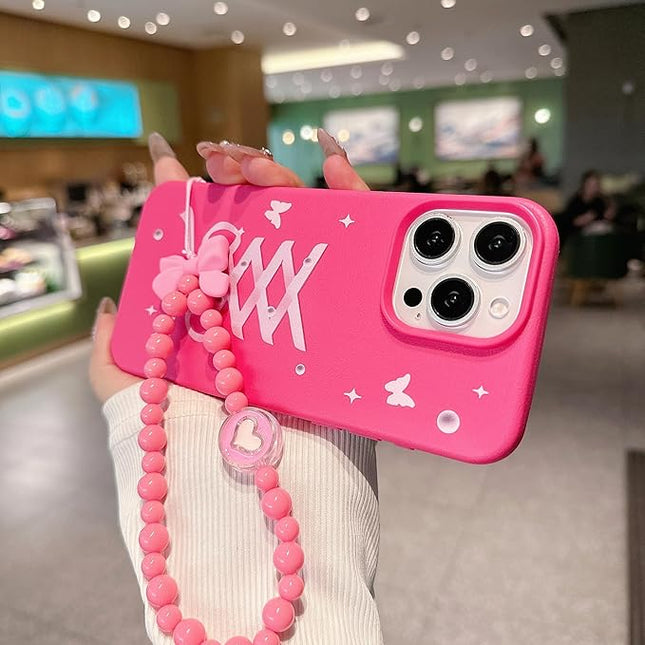 Elegant Lovely Bow Phone Case for iPhone 13 Pro, Stylish Ballet Ribbon Girly Cover with Wrist Strap, Aesthetic Soft Pink Tone, Designed for Women and Girls