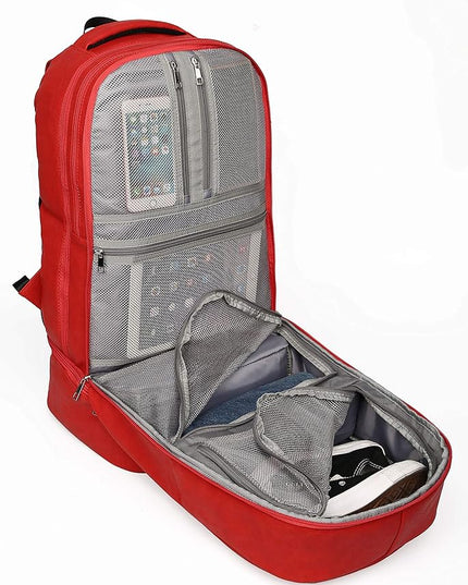 Sole Premise Leather Bag for Multi-functional Travel Carry-on with Shoe, Laptop and Clothes Compartments for Men & Women (Red)
