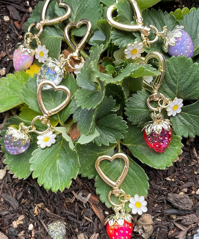 Agromusk Cute Strawberry Keychain,Bag Charms,Kawaii Heart Flower Daisy Key chains Accessories Decor for Girls Purse Gift