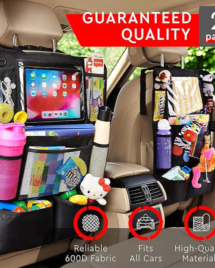 Helteko Backseat Car Organizer, Kick Mats Back Seat Protector with Touch Screen Tablet Holder, Back Seat Organizer for Kids, Travel Accessories with 9 Storage Pockets 2 Pack, Black